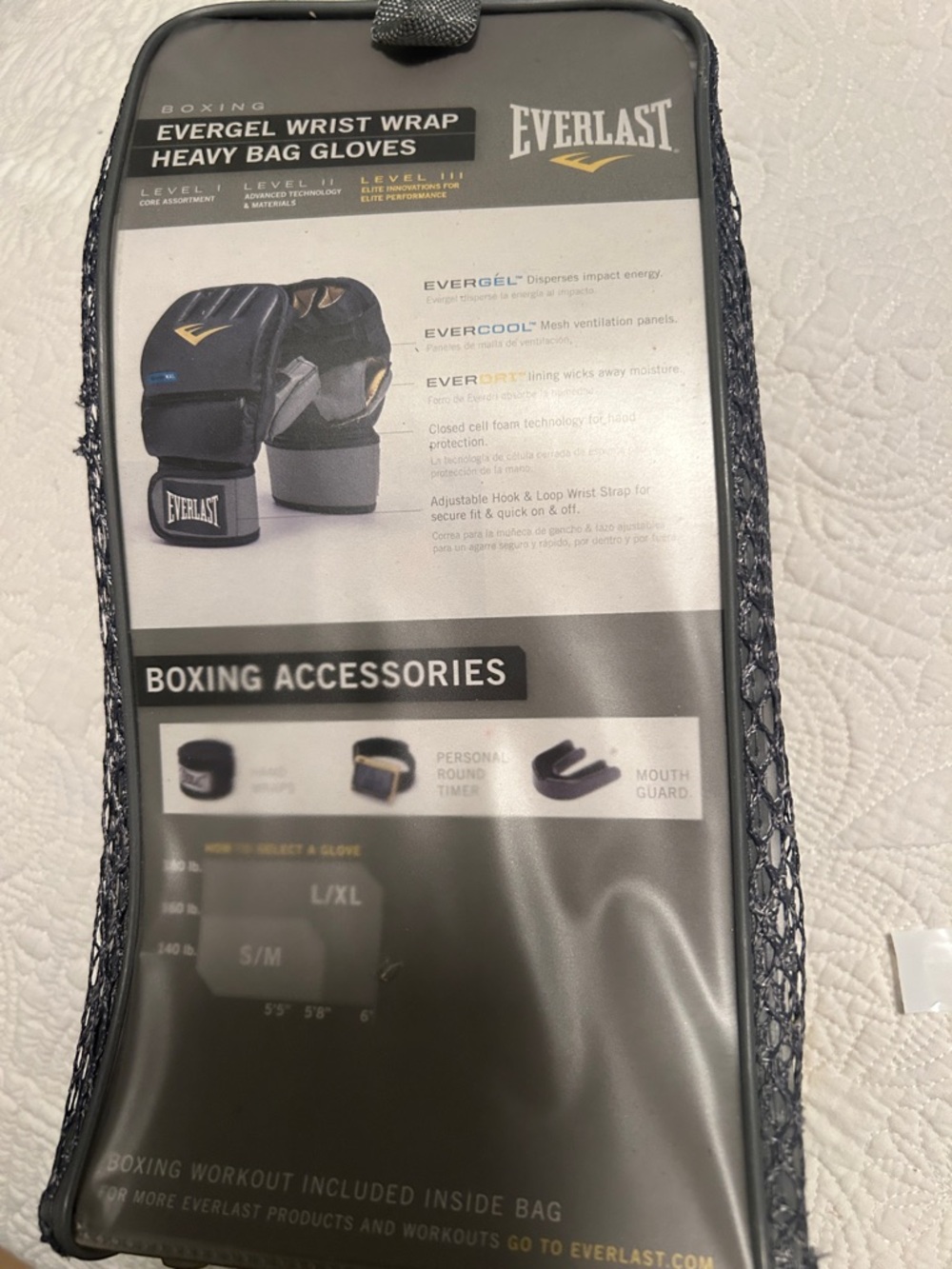 Everlast Black and Yellow Heavy Bag Wrist Wrap Gloves with Mesh Carry Case - Picture 2 of 2